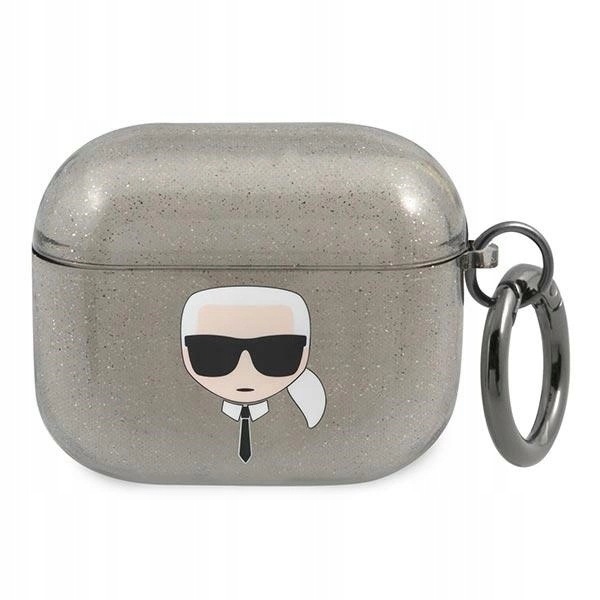 Etui Karl Lagerfeld Glitter Karl's Head na AirPods 3 czarne