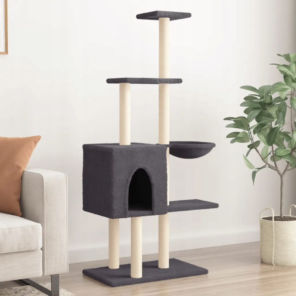 Levně Petrashop Škrabadlo pro kočky se sisalovými sloupky tmavě šedé 145 cm Šedá