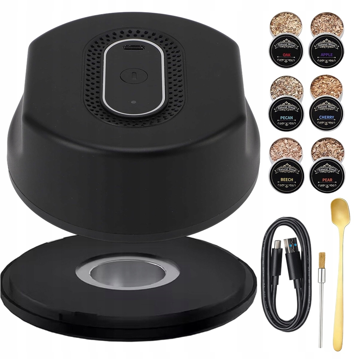 Elektrický smoker na barové sklo se 6 dřevami akumulátor 600 mAh černý