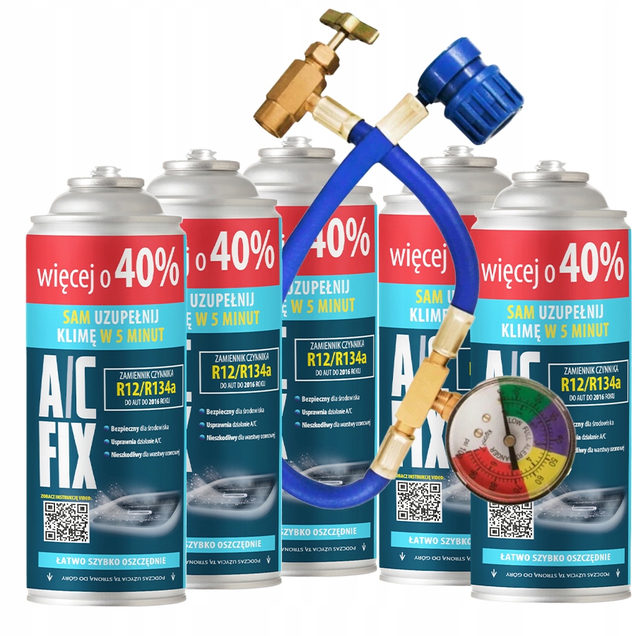Zestaw do klimatyzacji 5x GAZ R12/R134a duże układy CIĄGNIKI 3130g