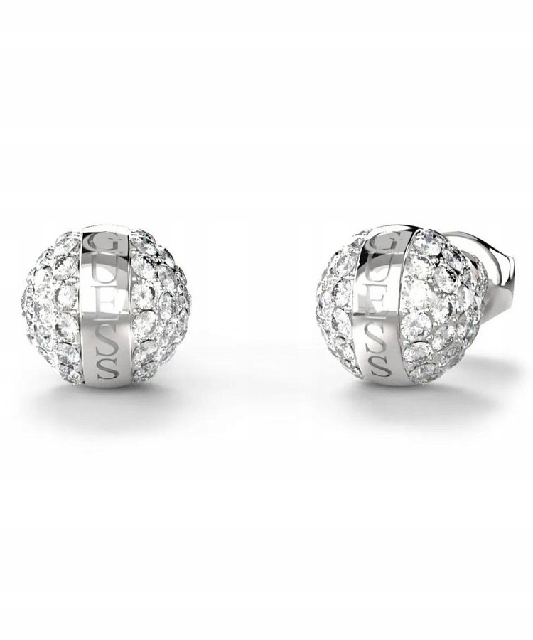 Náušnice Guess Calypso Kulička ze Zirkonie ocel barva stříbra logo tyčinka