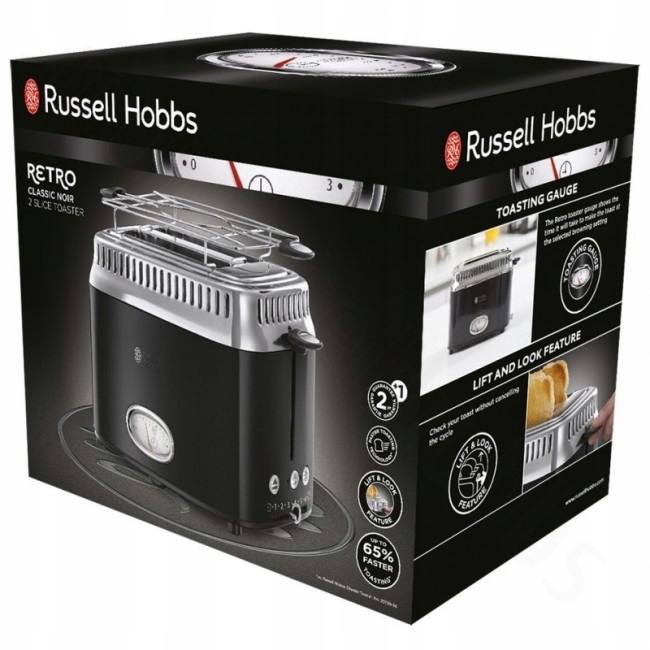 RUSSELL HOBBS Toster Retro Czarny Stalowy 2 Kromki 1300W 6 Stopni Opiekania — miniatura 11