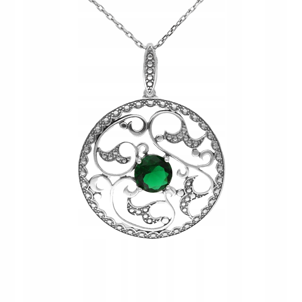 Přívěsek se smaragdovou zirkonií, retro stříbro
