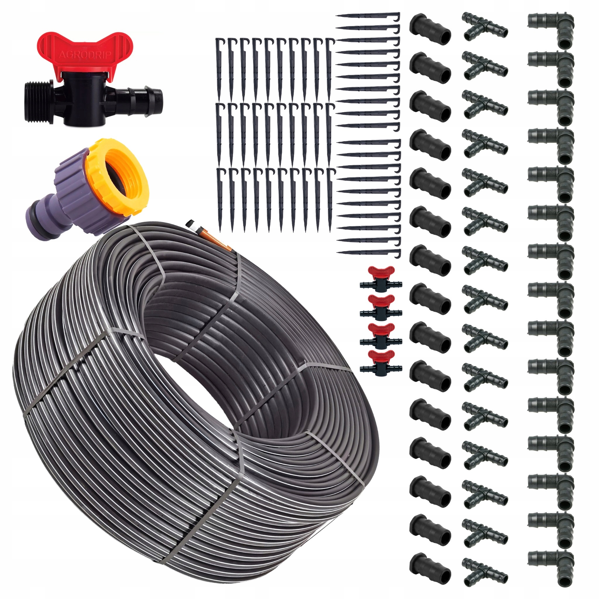 Linia Kroplująca Wąż Kroplujący Zestaw 100M 106 Elemetów Nawodnienie Roślin