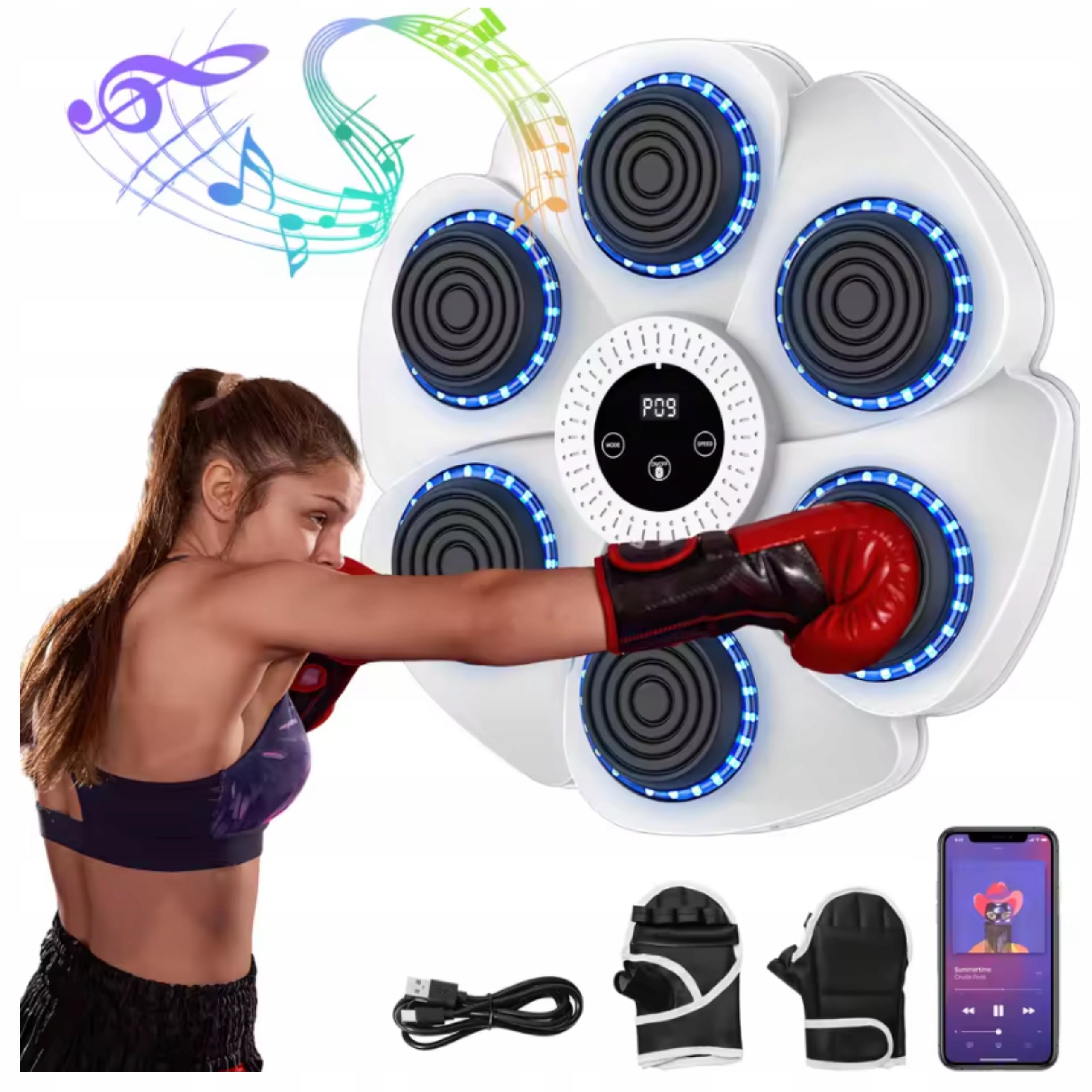 Boxerská mašina Bluetooth Hudba Počítadlo 9 režimů Bílá