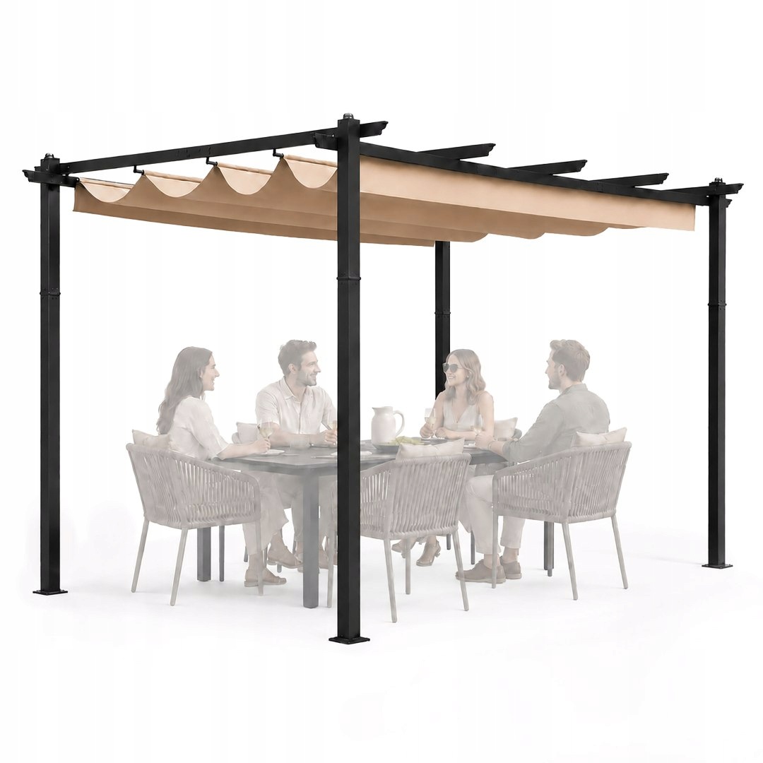 Pergola Ogrodowa Tarasowa 3x4 m Stalowa Beżowa Regulowane Zadaszenie Altana