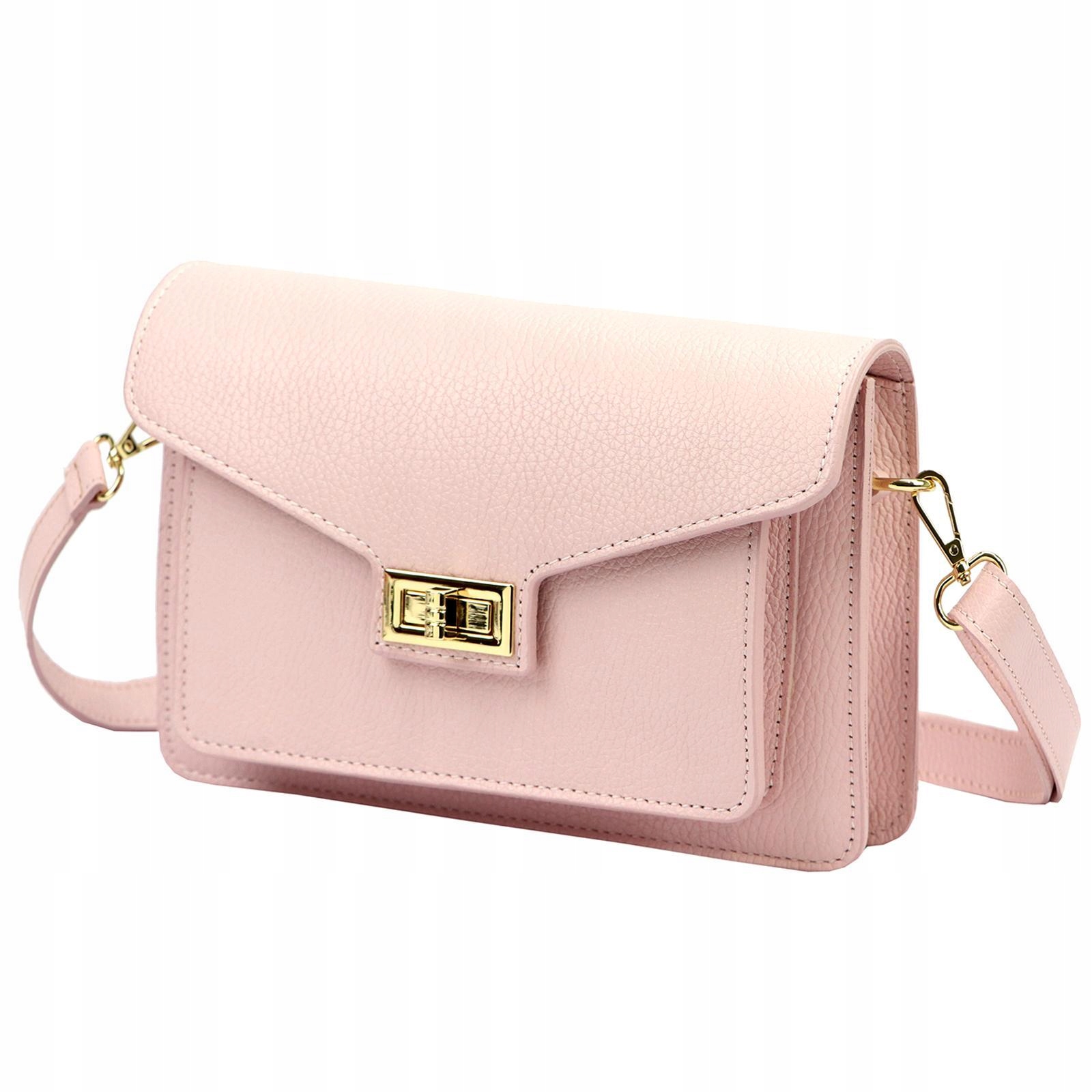 Torebka skórzana damska włoska mała listonoszka Luka Dollaro pudrowy róż