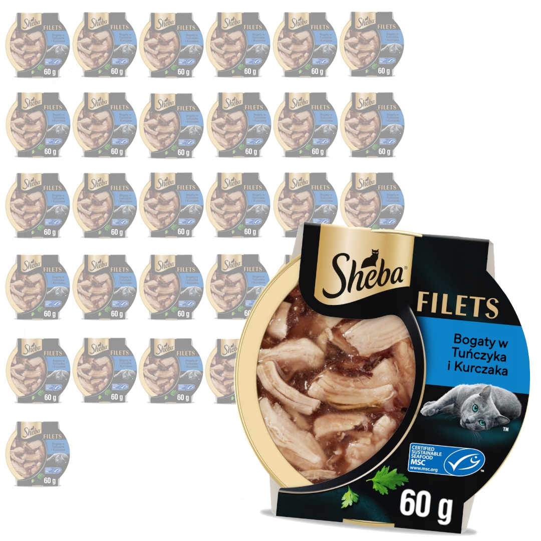Levně Sheba Filets 32x60g Mokré Krmivo Pro Kočky Filetky Kuřecí tuňák v omáčce