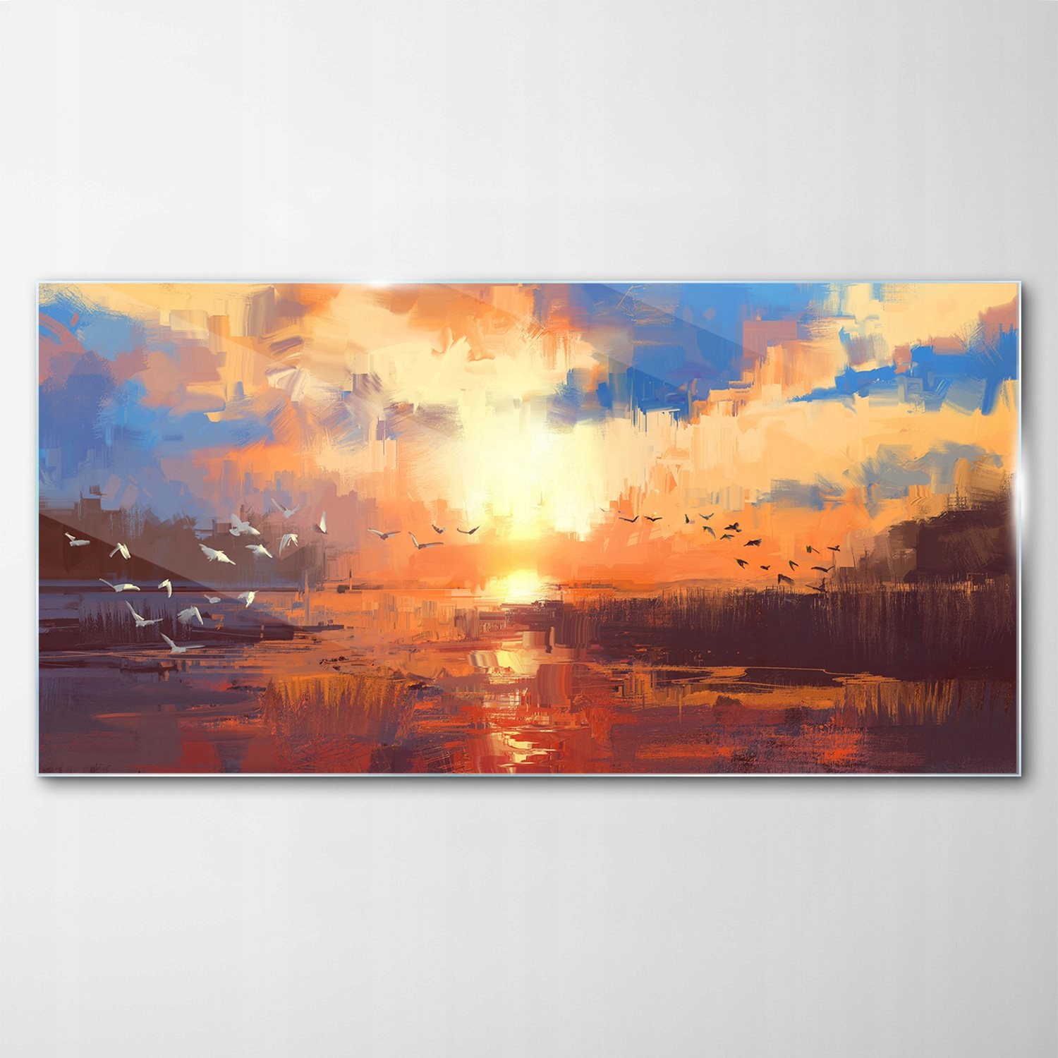 Obraz na skle Dekor Západ slnka Jazero 140x70