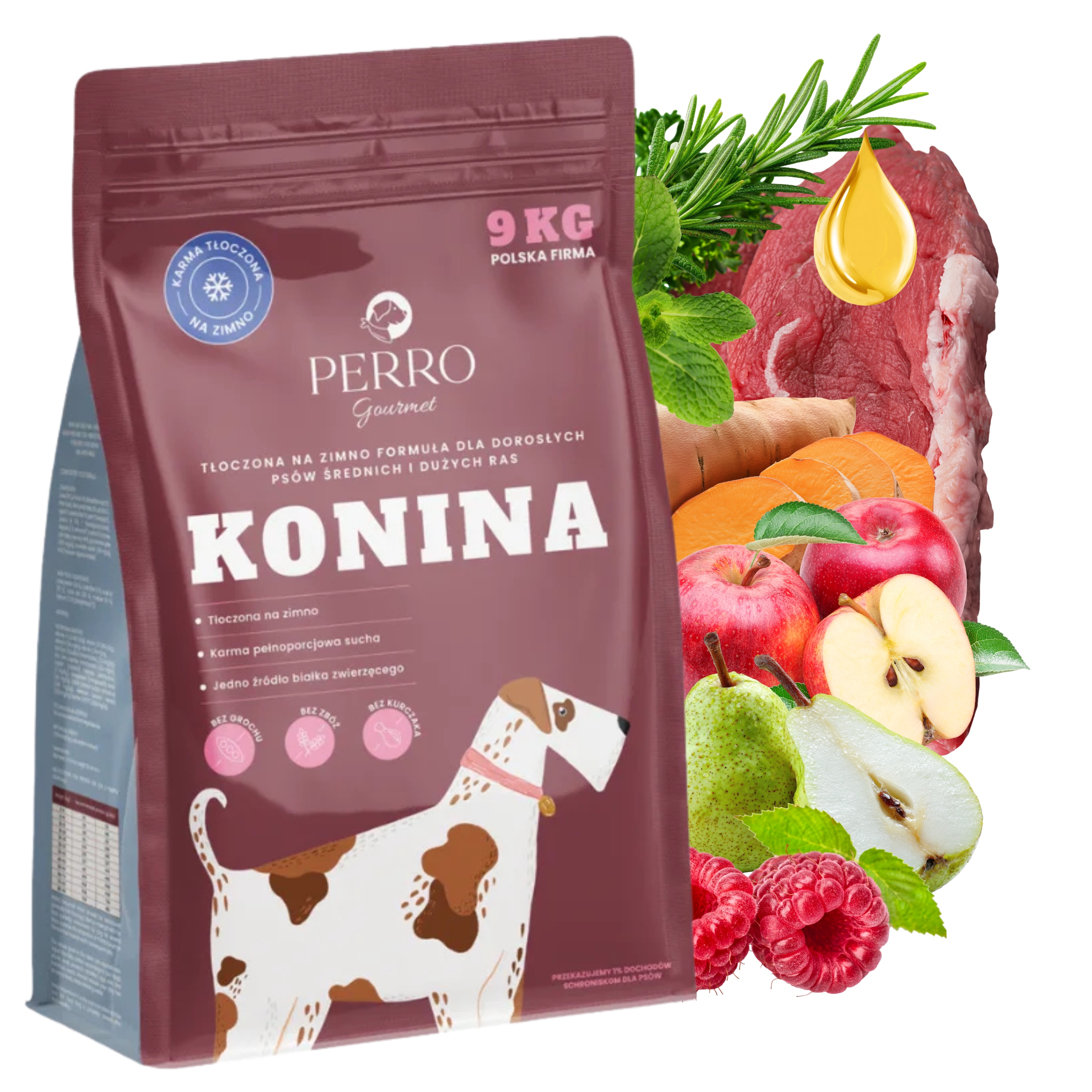 Suché krmivo pro psy lisované za studena Perro Gourmet Konina M/L 9 kg