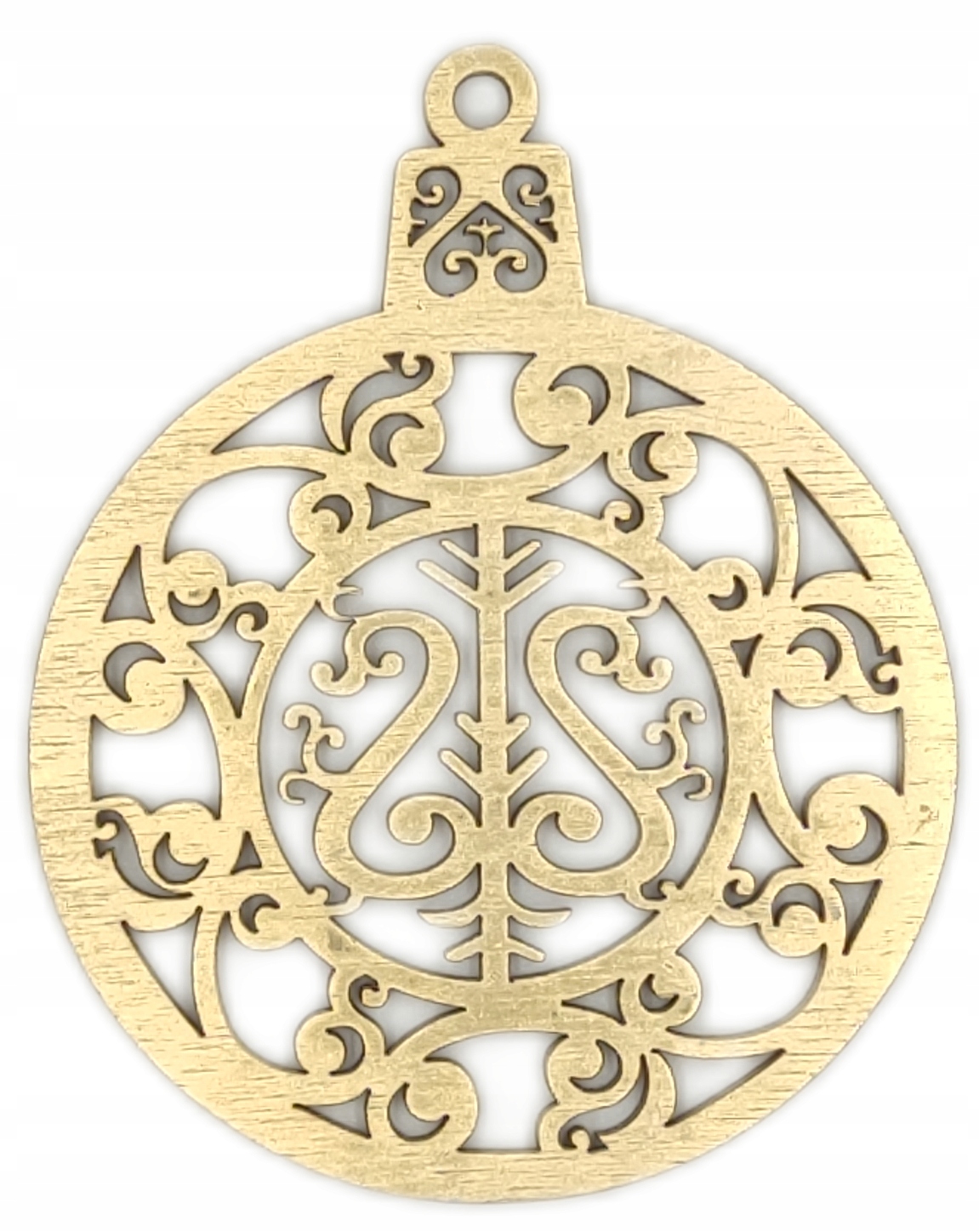 DREWNIANA BOMBKA NA CHOINKĘ zawieszka złota