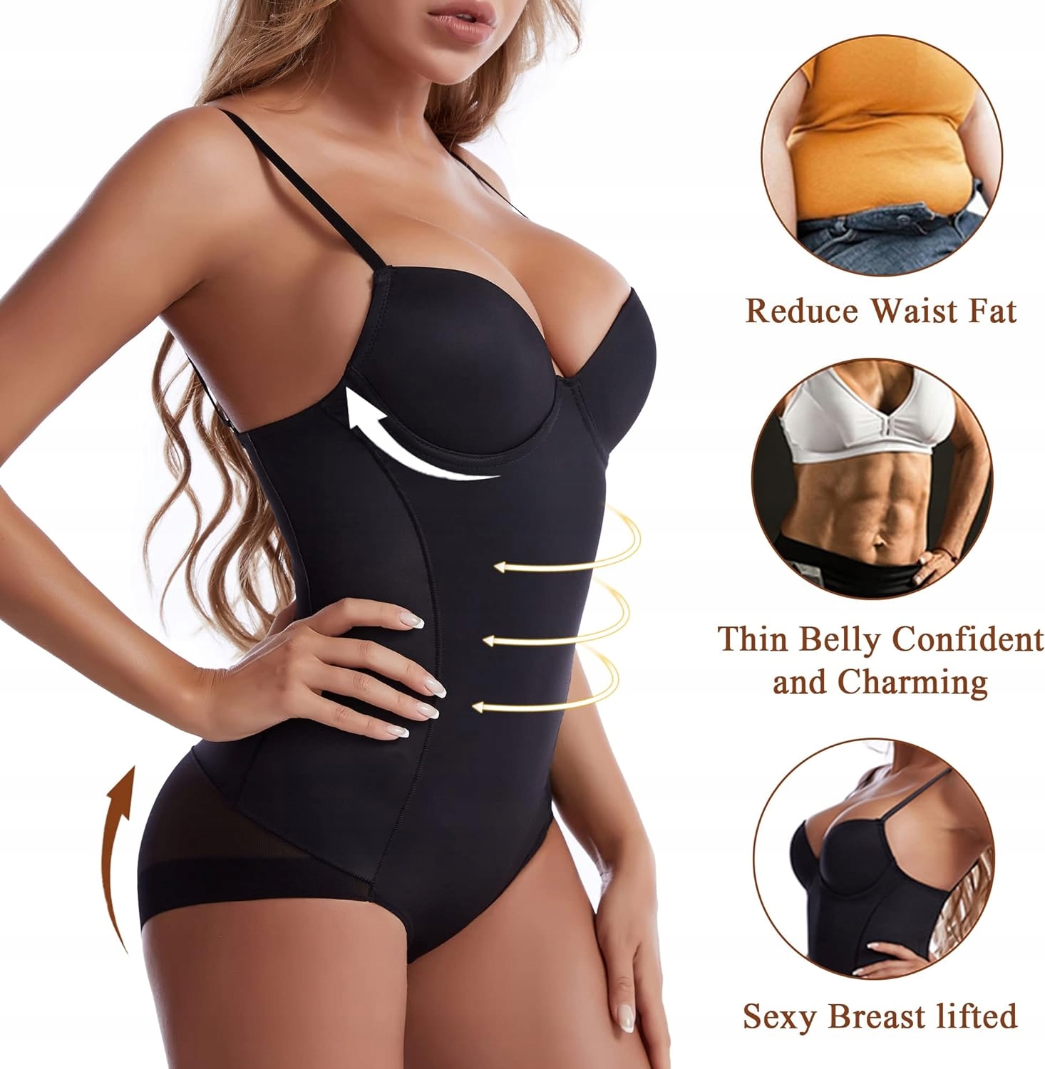 Body modelujące dla kobiet, modelujące brzuch, modelujące sylwetkę Materiał dominujący bawełna