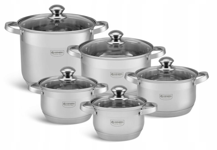 Sada hrnců z nerezové oceli na indukci, plyn, 10 dílů
