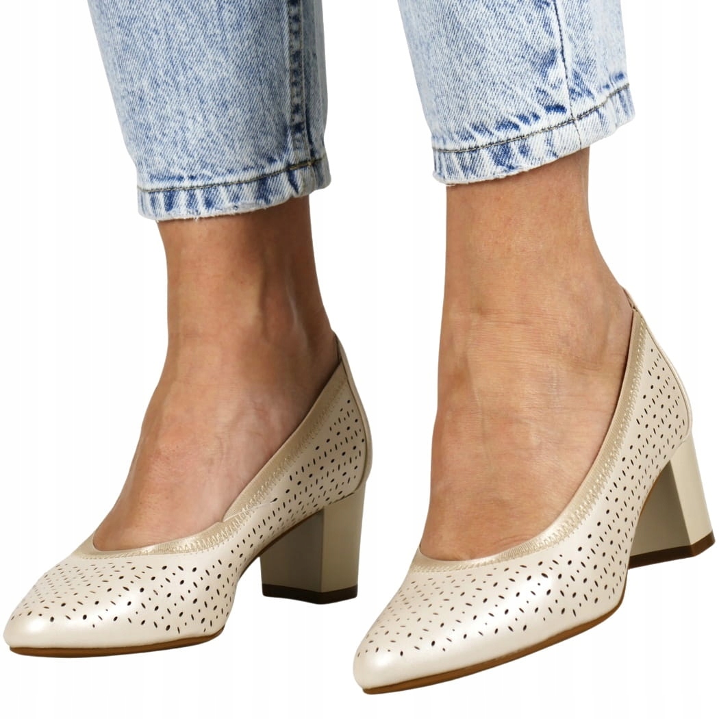 Dámské Polobotky Ažurové Zlaté Béžové Lesklé Elegantní 40