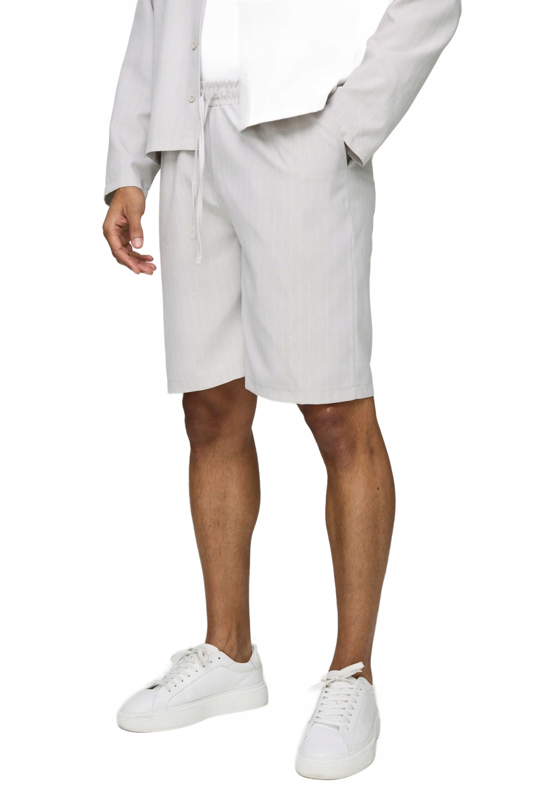 Boohooman Pánské Kraťasy Béžové S Pruhy A Zavazováním V Pase S Z3A
