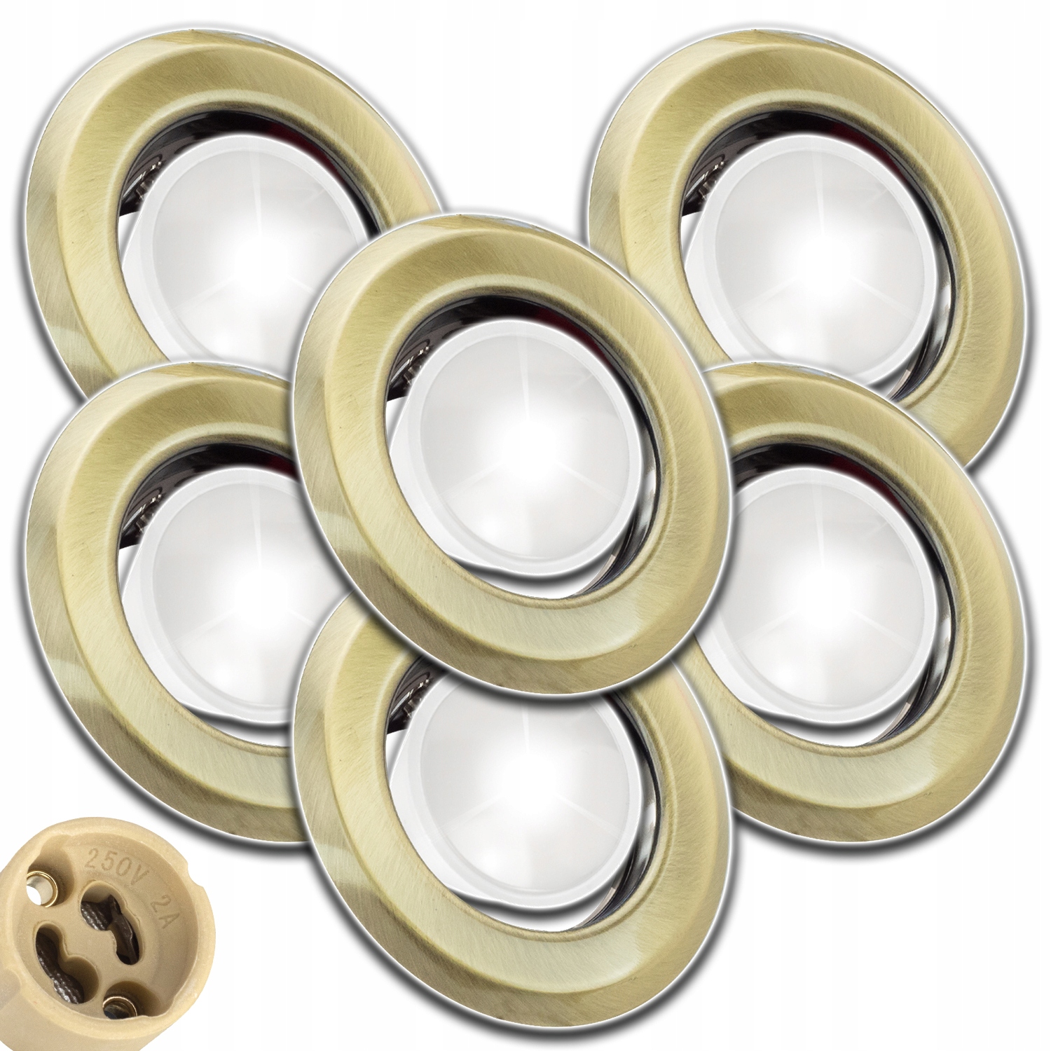 6x Stropní Svítidlo Kulaté Mosazné+žárovka Gu 10 1,5W Nw Neutrální+zásuvka