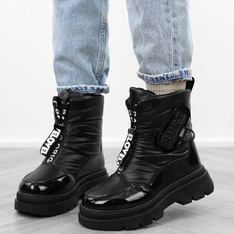 Czarne śniegowce damskie ocieplane lakier napisy YSX108 r.38 Rozmiar 38