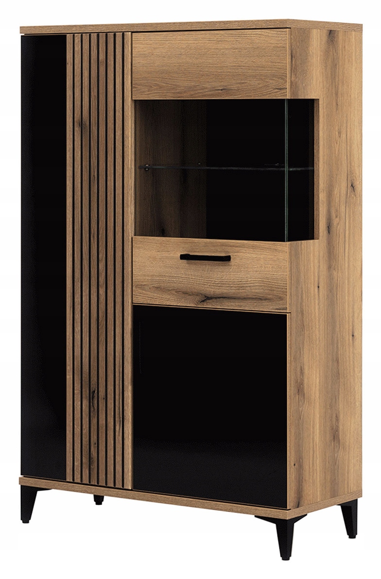 Witryna ARIS AS06,dąb evoke/czarny połysk, LIVEO, GRATISY,szybko