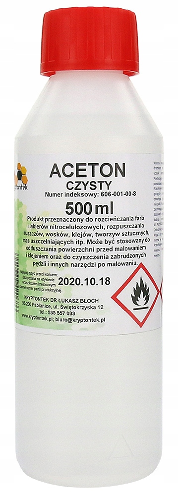 ACETON TECHNICZNY CZYSTY ODTŁUSZCZACZ ZMYWACZ ROZPUSZCZALNIK FARB 500ml