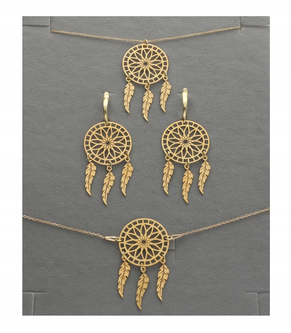 Zlatý komplet s Lapačem Snů stříbro 925 Krabička Velký Lapač snů 40 cm