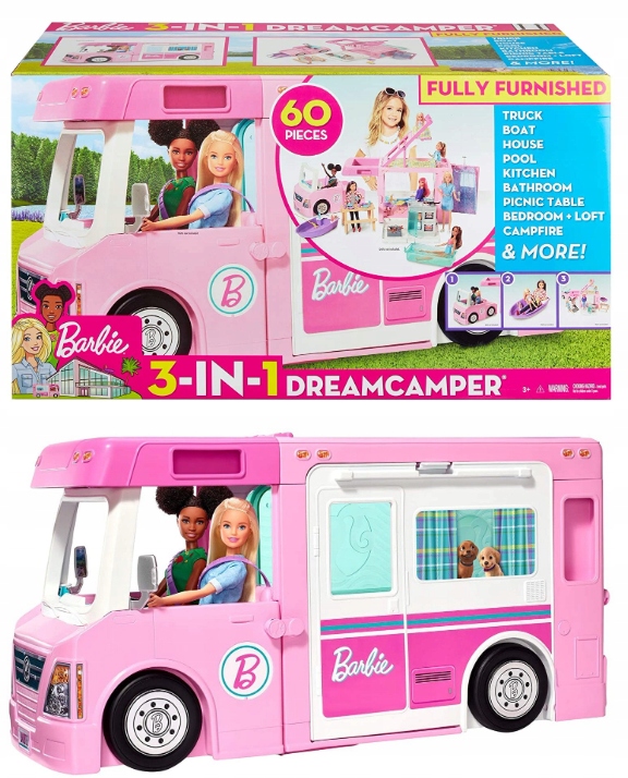 

Barbie Kamper 3w1 Auto+dom+basen Zestaw
