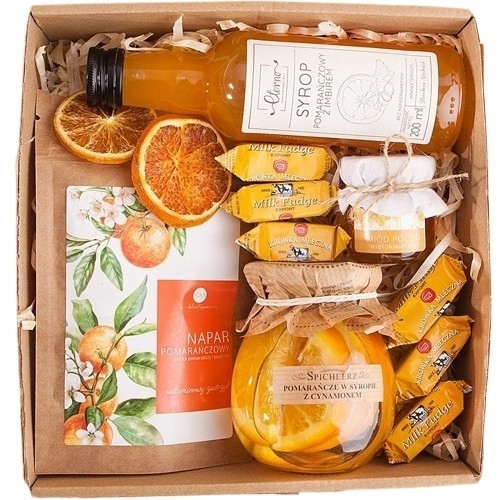 Kosz Prezentowy Box pomarańczowy syrop napar miód pomarańcze