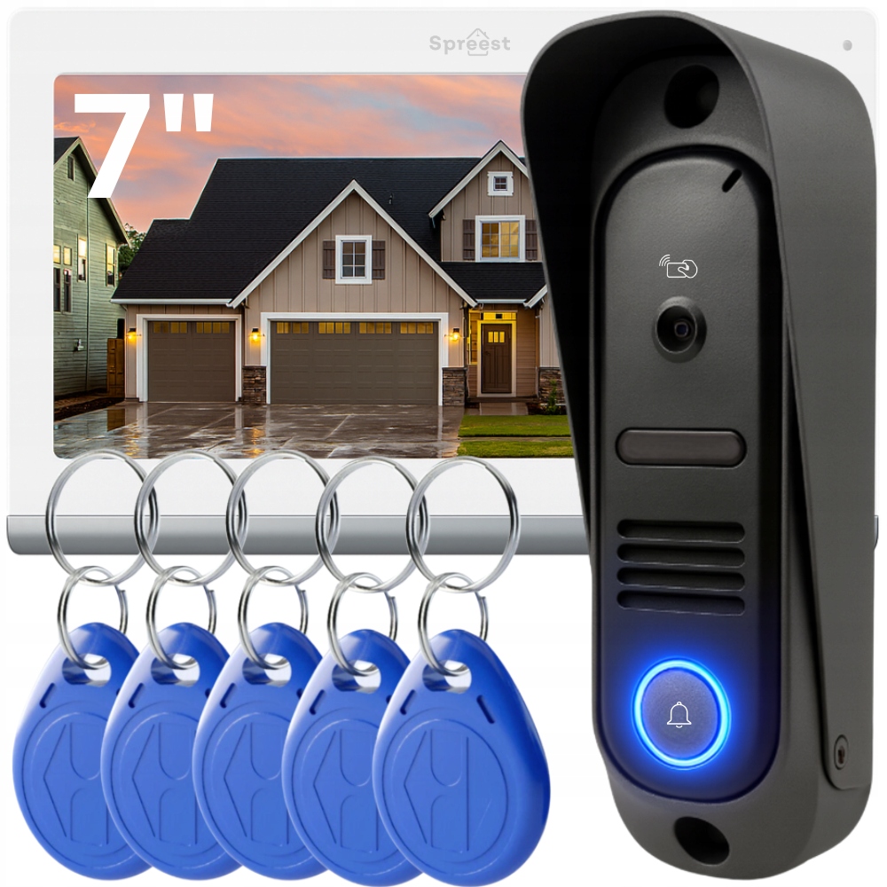 Wideodomofon Przewodowy Video Domofon Zestaw Czytnik Rfid Furtka Brama 7''