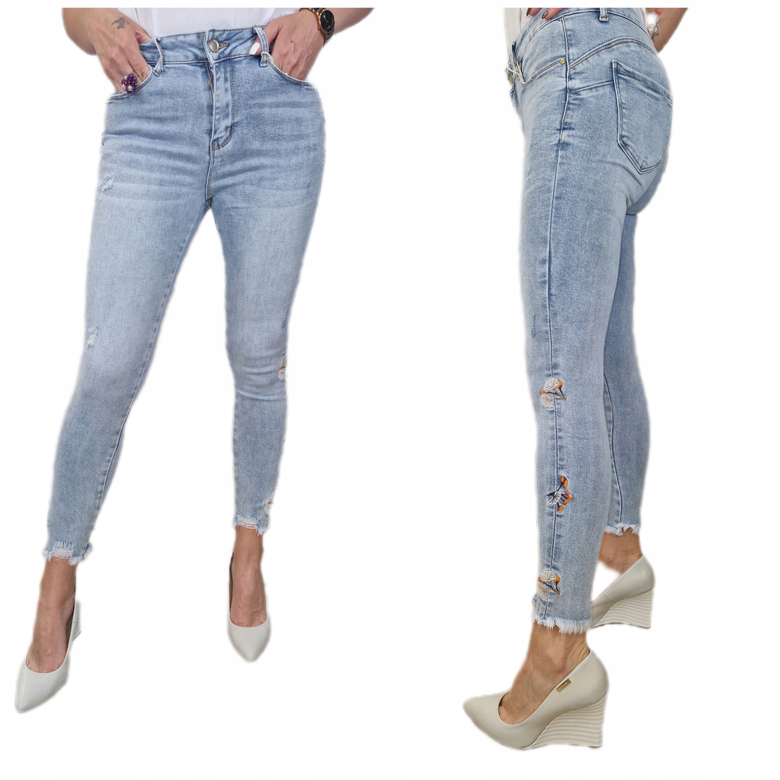 Dámské Džínové Kalhoty S Nášivkami Push Up 28