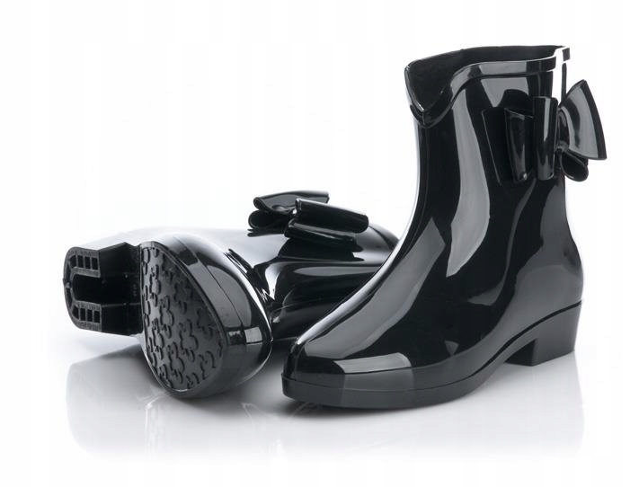 5863 KRÓTKIE CZARNE KALOSZE GUMOWE KOKARDA 40 Wzór dominujący bez wzoru