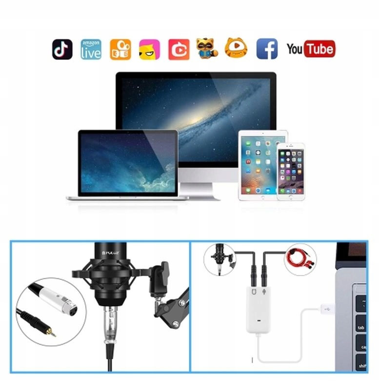 MIKROFON Kardioidalny USB POJEMNOŚCIOWY STUDYJNY + RAMIĘ Uchwyt + Filtr POP Rodzaj pojemnościowy