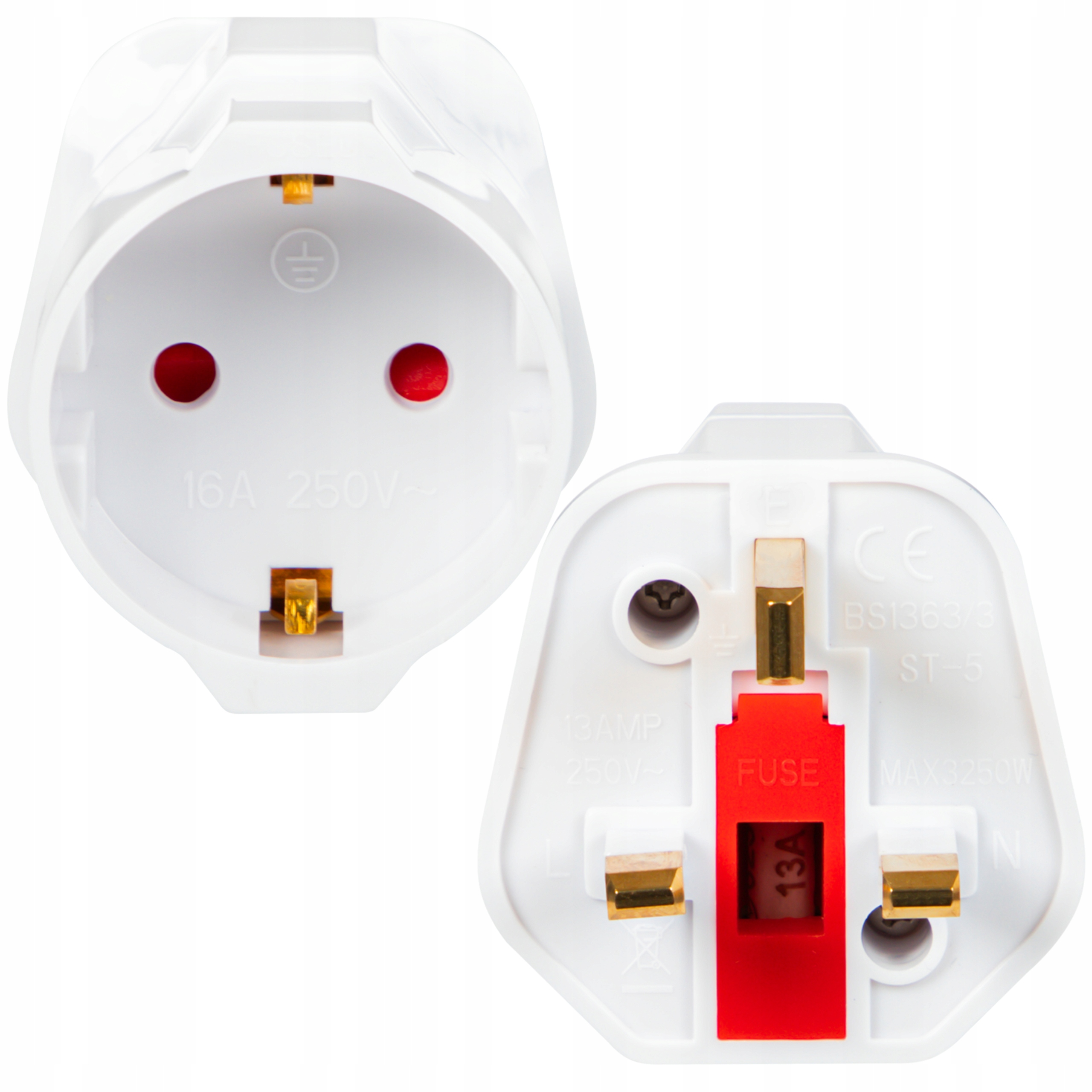 ADAPTER PODRÓŻNY PRZEJŚCIÓWKA UK GNIAZDO EU ANGLIA POLSKA BEZPIECZNIK