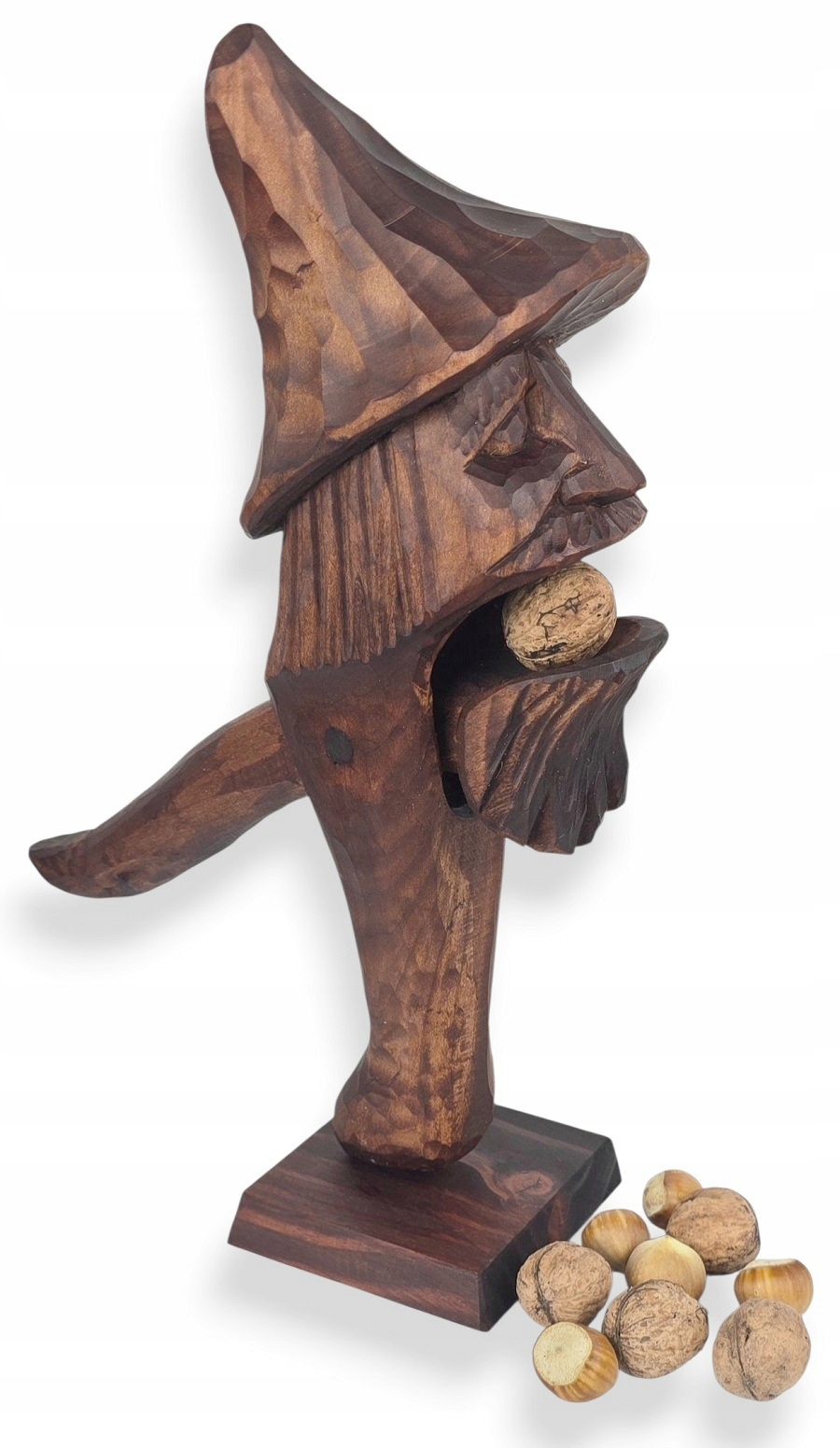 Dřevěný louskáček na ořechy Pevný, ručně vyřezávaný bukový velký *23 cm.