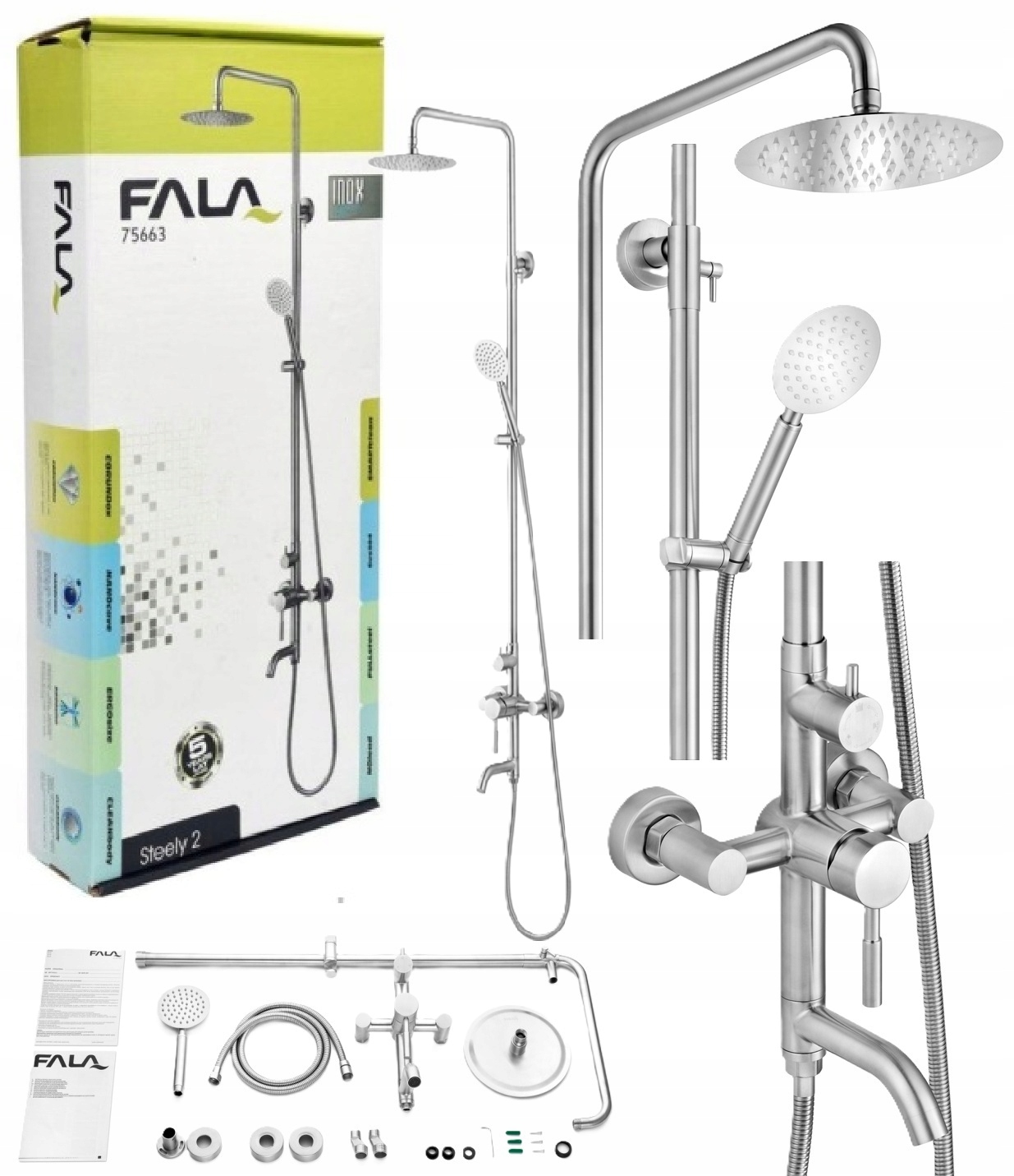 Sprchový Stĺp S Dažďovou Sprchou A Batériou Steely 2 Fala 75663