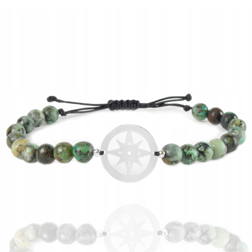 Náramek na šňůrce s kompasem a kuličkami ze stříbra 925