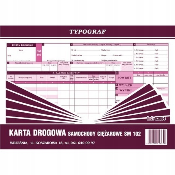

Druk Offsetowy Karta Drogowa Samochód Ciężarowy A4