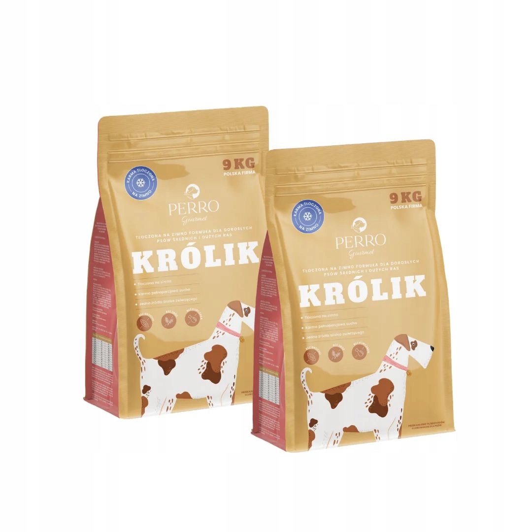 Karma tłoczona na zimno Perro Gourmet Królik dla psów ras M/L 2x9kg