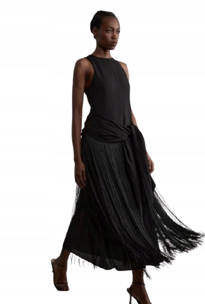 Karen Millen Petite Černá Šaty MIDI S Třásněmi 36 B1F