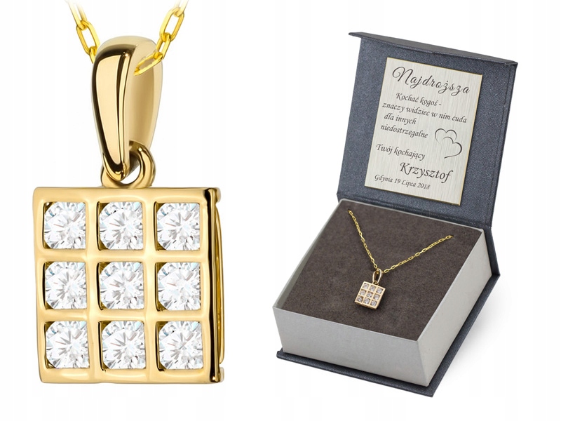 Zlatý Komplet pr. 585 Řetízek 42 cm a přívěsek Čtverec s zirkony 14k