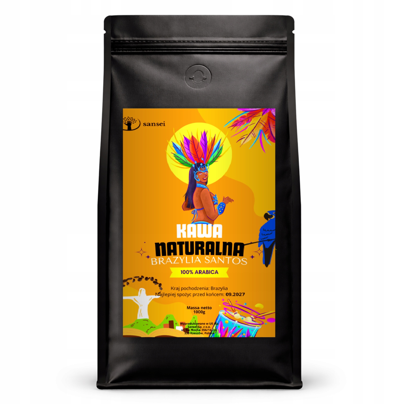 Naturalna Kawa Ziarnista 100% Arabica Santos Brazylia 1kg Sansei Premium