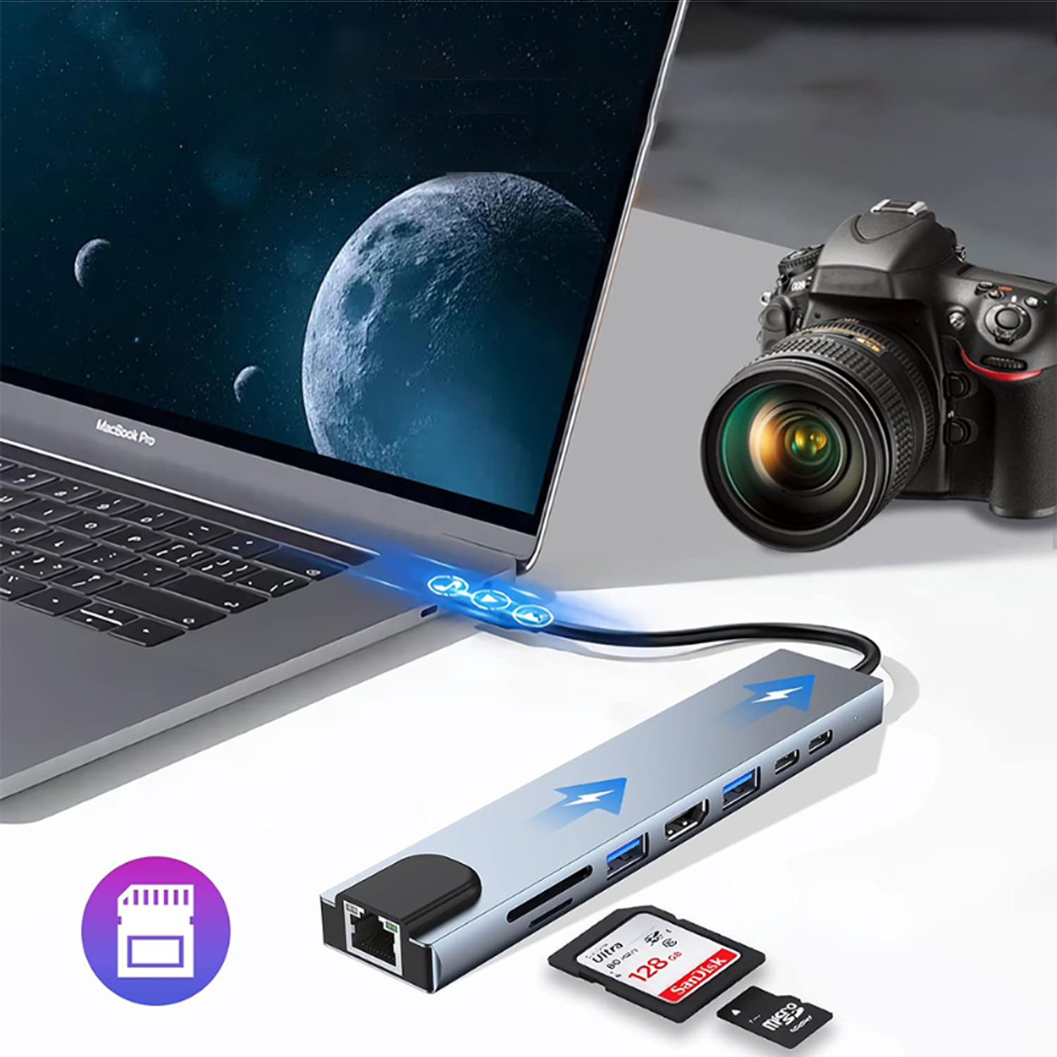 STACJA DOKUJĄCA 8W1 Z 4K HDMI TYPC 100W PD PORT USBC 3.0 CZYTNIK KART SD/TF Interfejs USB 3.0