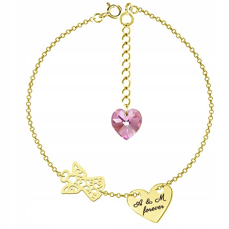 

Bransoletka Aniołek Serce Grawer Ze Swarovski 24K