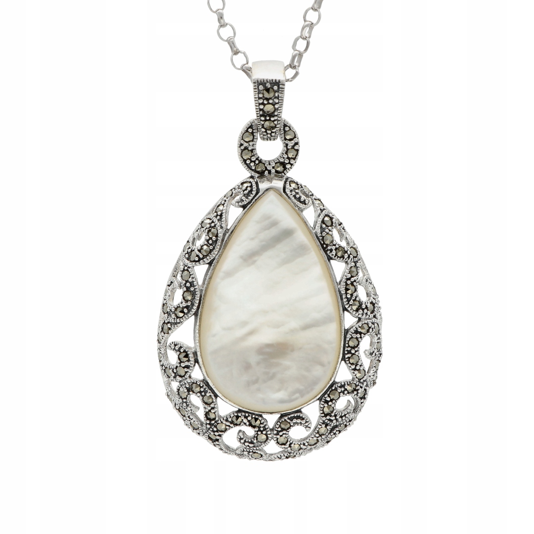 Přívěsek s perleťovou hmotou a markýzami stříbro