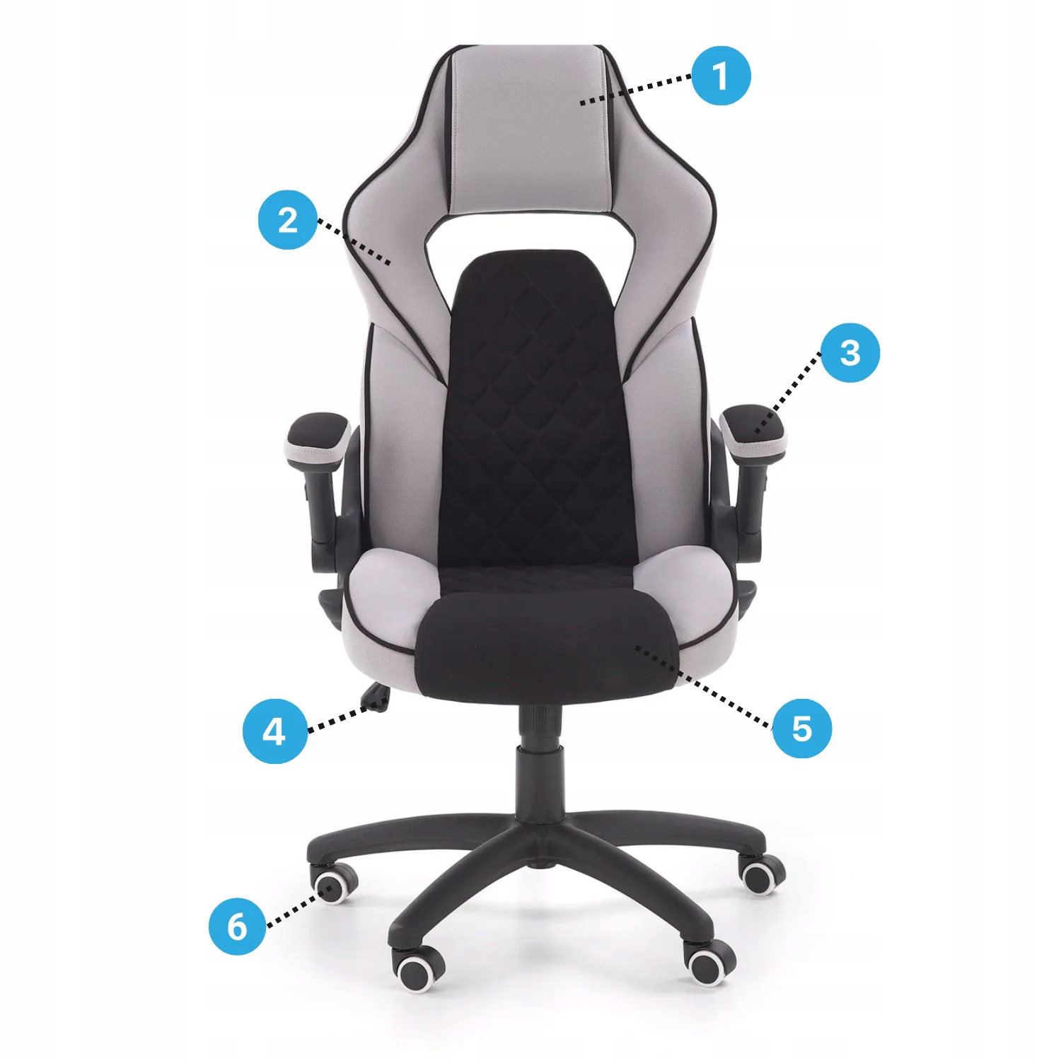 Fotel Gamingowy Obrotowy Krzesło dla Gracza SONIC Szary do Biurka Komputera Głębokość mebla 70 cm