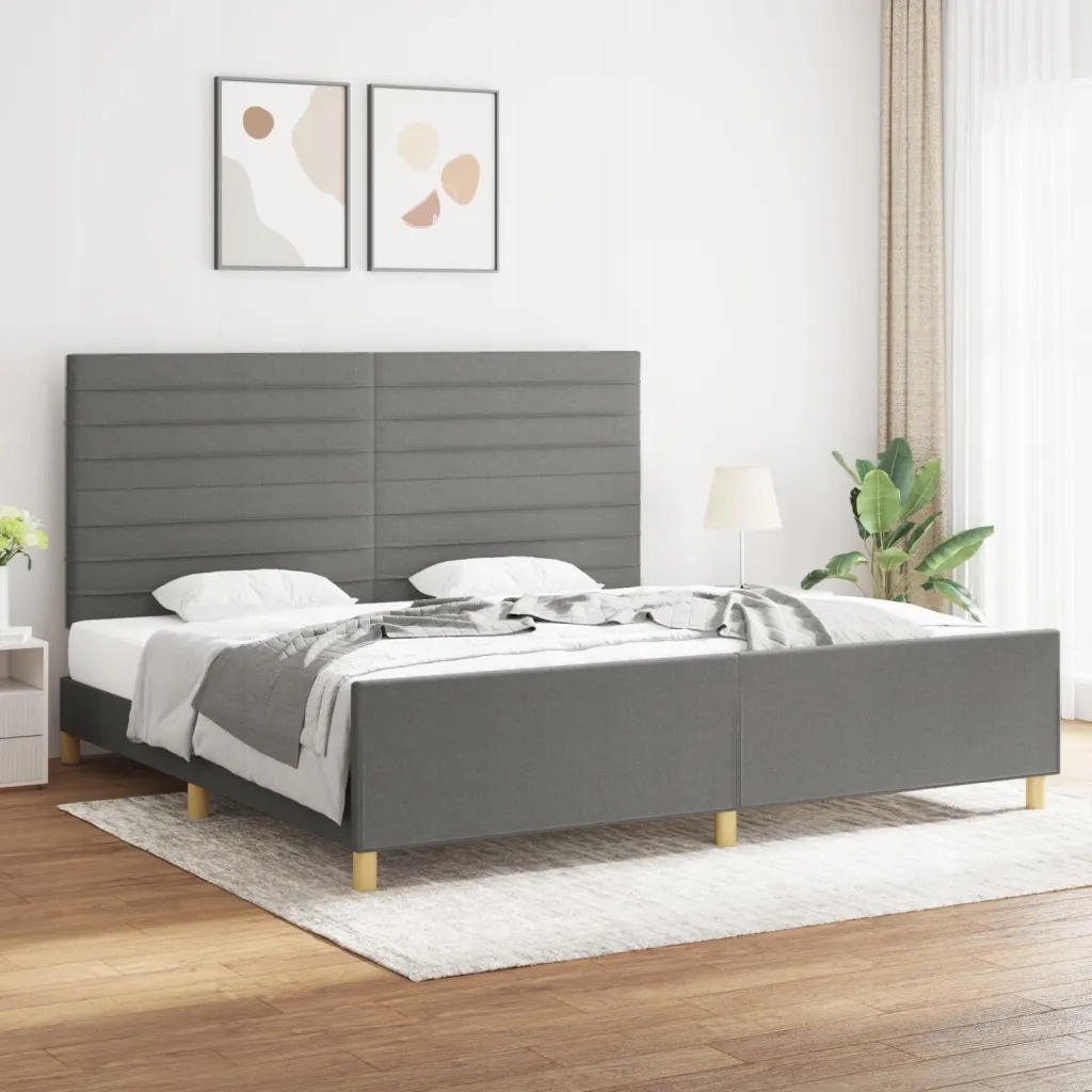 Rám postele bez matrace tmavě šedý 200 x 200 cm textil Šedá 3125163