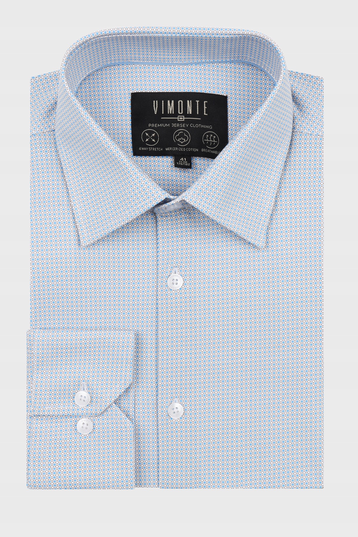Pánská košile Bílo-modrá Elastický vzor Bavlna 46-176/182 Slim Fit