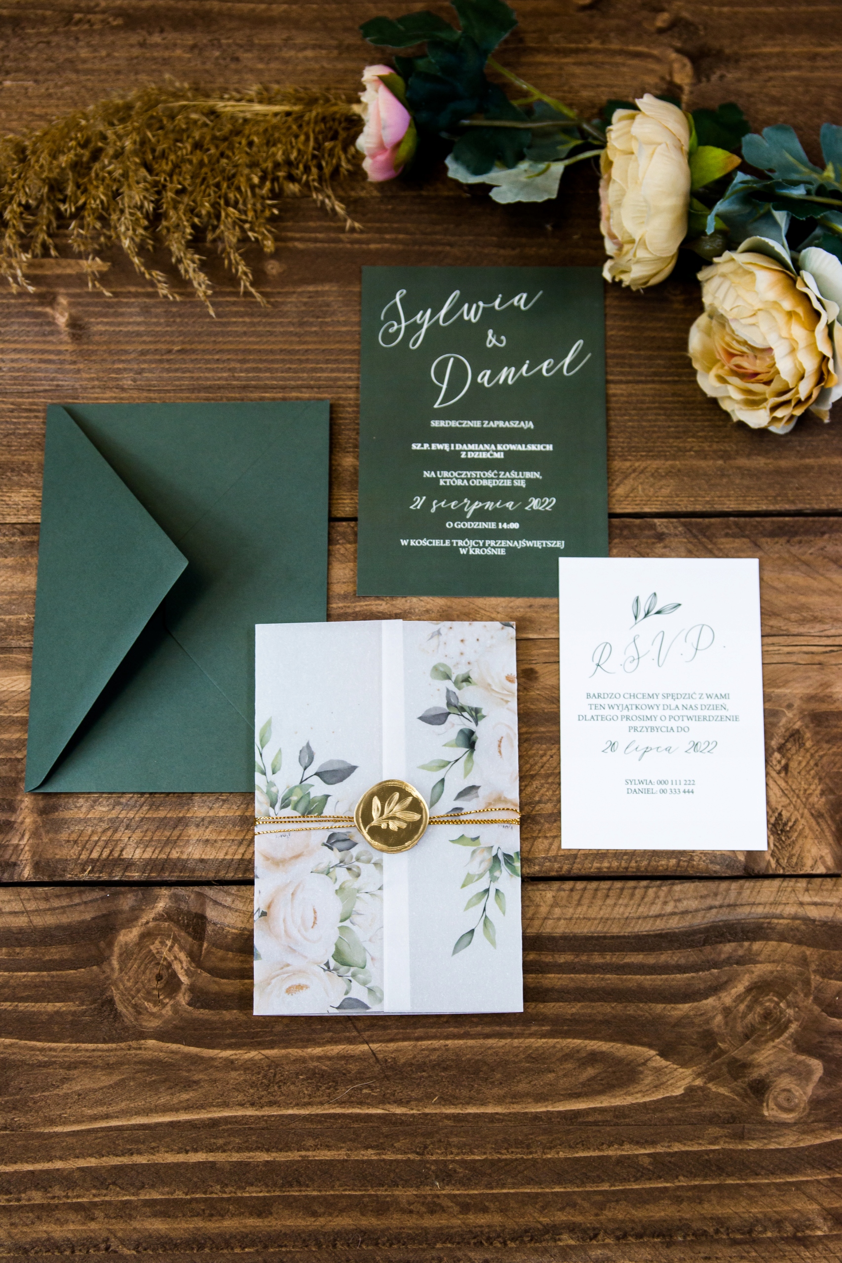 Zaproszenia Ślub Nature ZSNT9 lak kalka KOPERTA Kolor dominujący odcienie zieleni