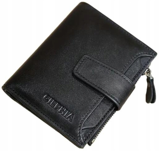 Portfel Męski ze skóry skórzany na zamek skóra naturalna czarny