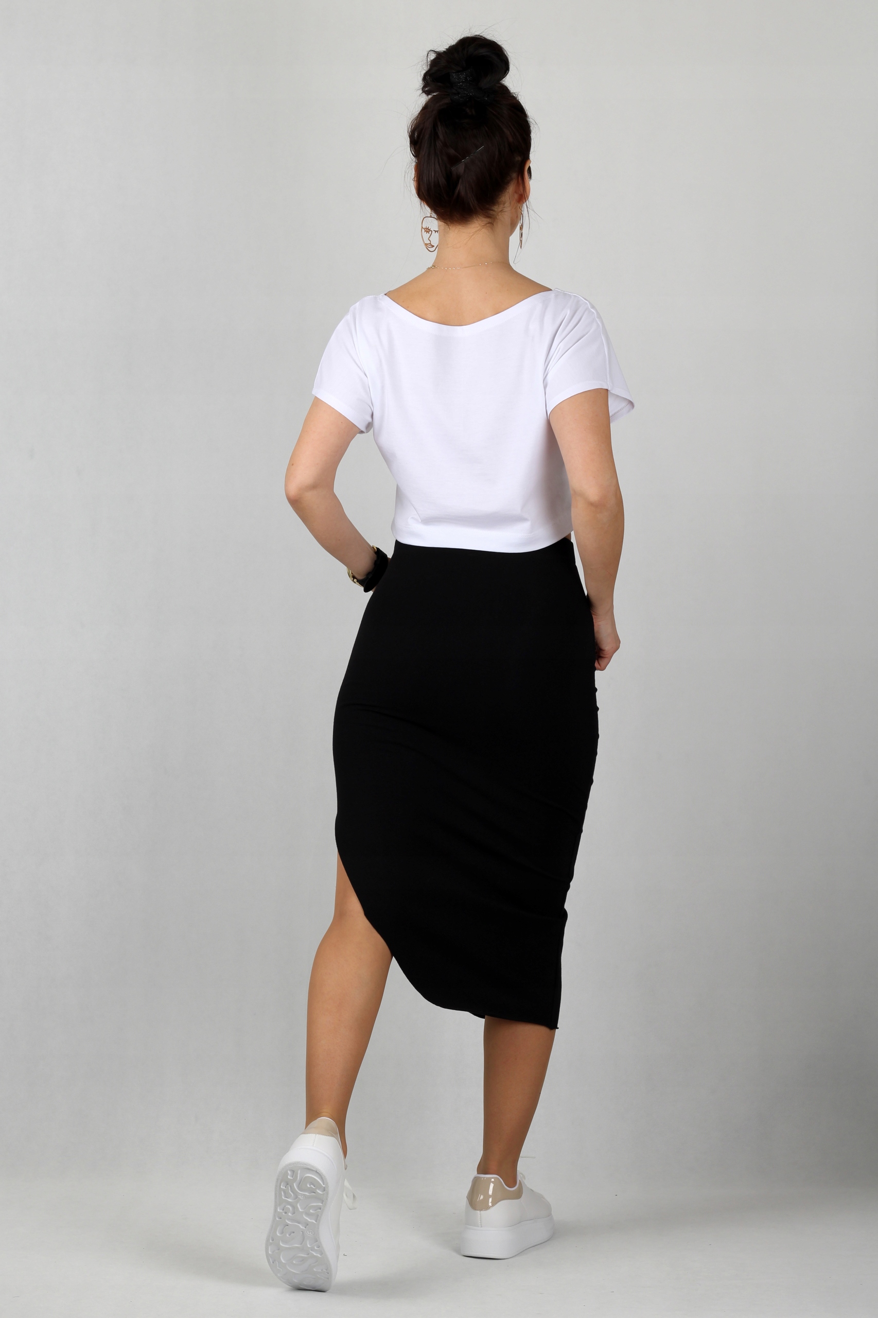 L CZARNA TUBA ASYMETRYCZNA bawełna midi spódnica Długość midi