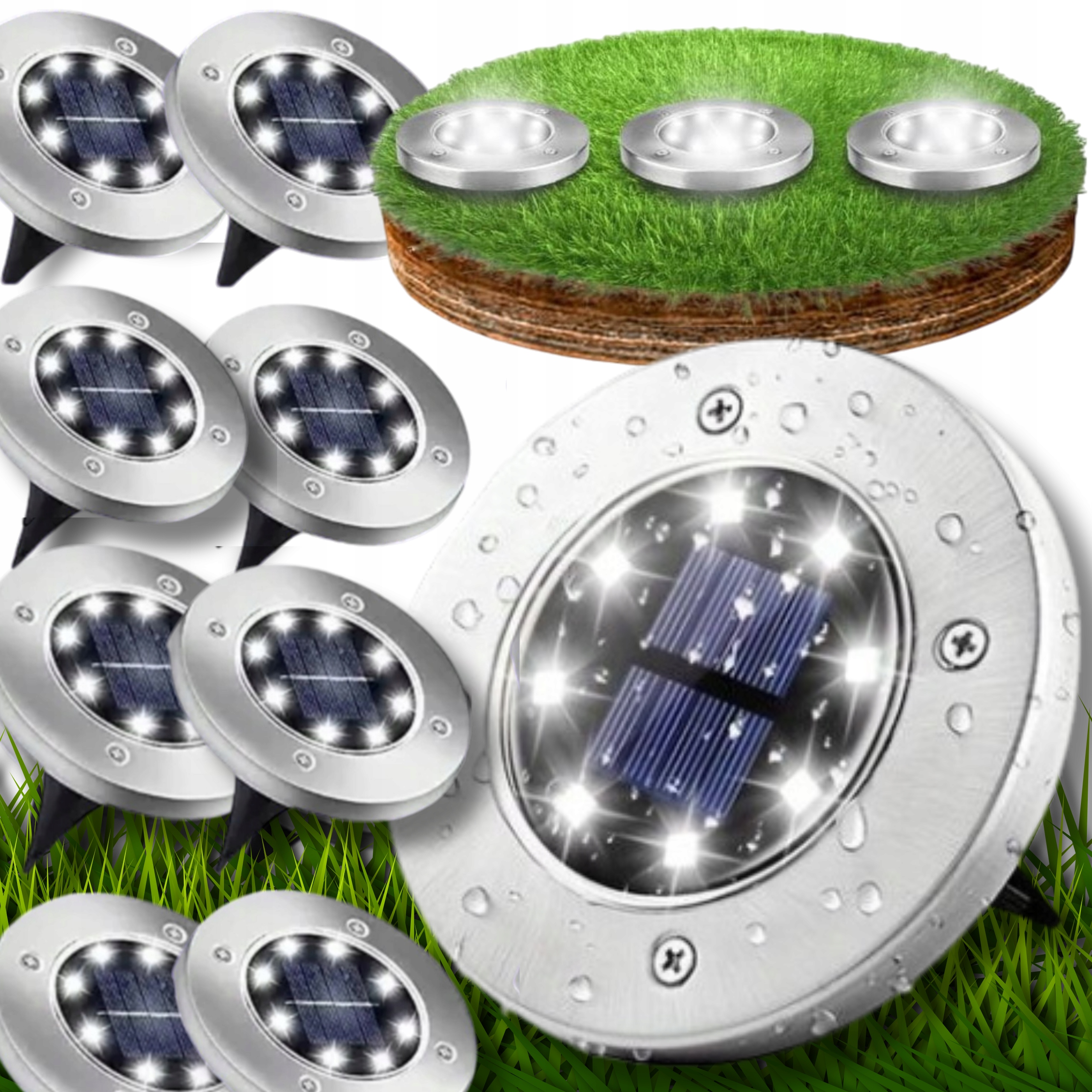 Solární Lampa Senzor Disk Zapichovací 8 Led Voděodolné Zahradní Lampy x8
