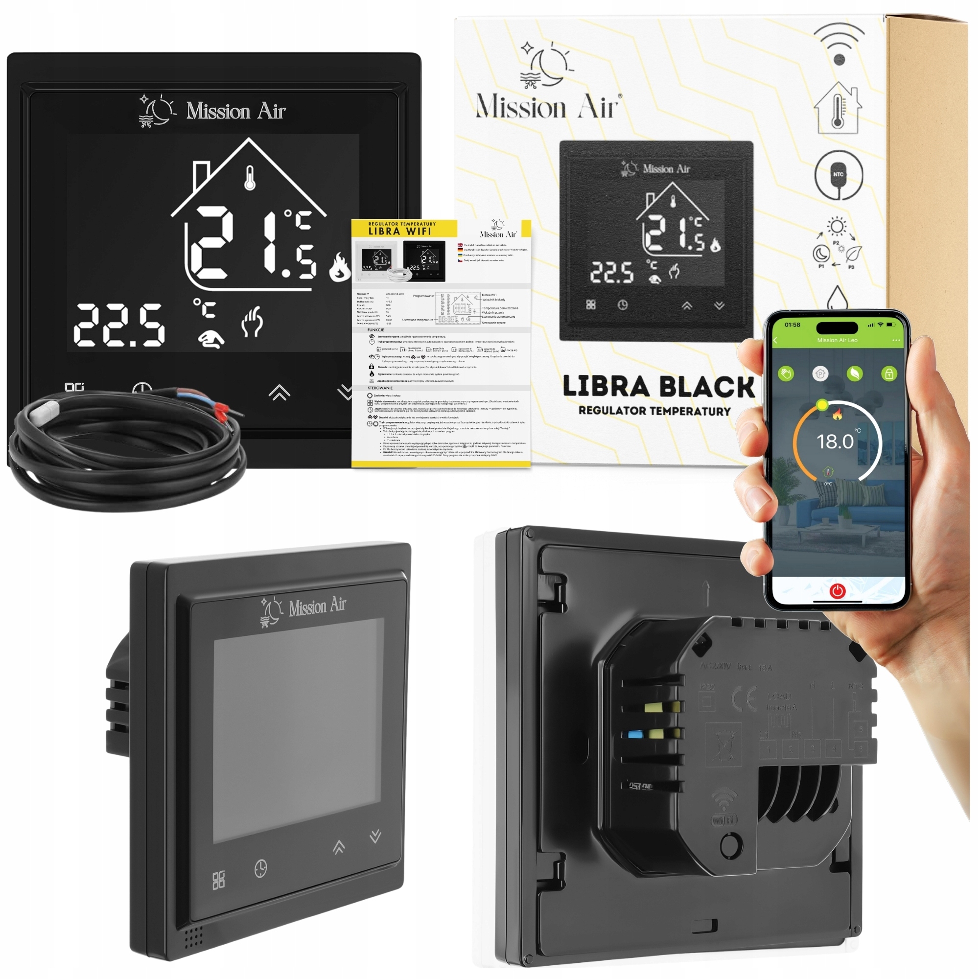 Regulátor teploty pokojový termostat Mission Air Libra WiFi senzor